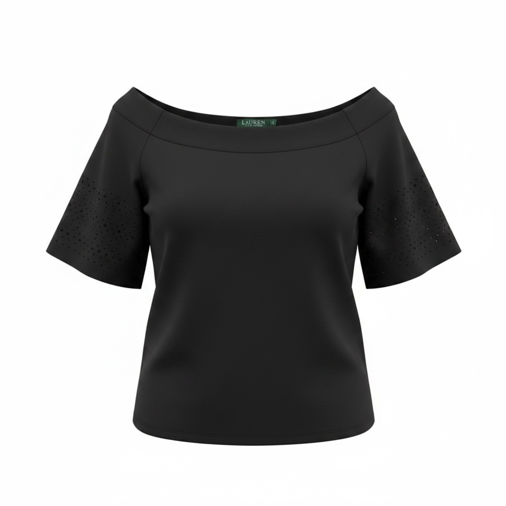 Lauren Ralph Lauren Black Off-The-Shoulder Laser Cut Sleeve Top Size L